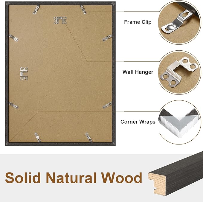 Vittanly 12x16 Picture Frame, Solid Wood Frame with Plexiglass, Includes 8.5x11 Mat, Wall Hanging for Photos, Home Decor, Black, 1 Pack