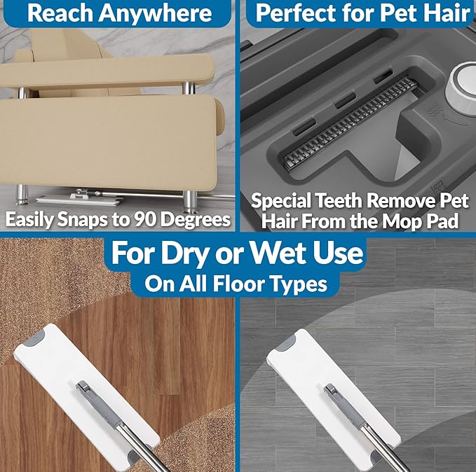 X3 Mop, Separates Dirty and Clean Water, 3-Chamber Design, Flat Mop and Bucket Set, Hands Free Home Floor Cleaning, 3 Reusable Microfiber Mop Pads Included (Original X3 Mop)