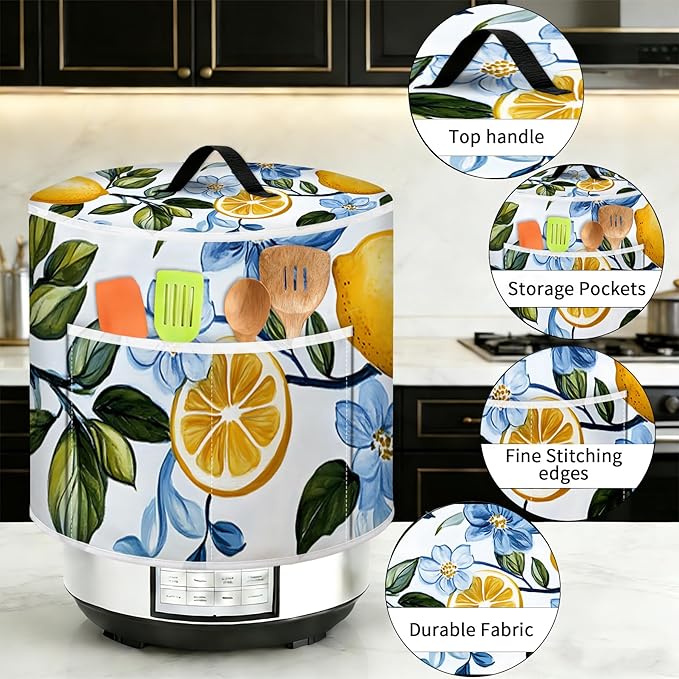 Rice Cooker Cover, Dust Cover for Kitchen Appliances with Handle and Storage Pocket, Easy to Clean Kitchen Decor Gift, Fits 3-6-8 Quart Instant Pot, Slow Cooker and Air Fryer