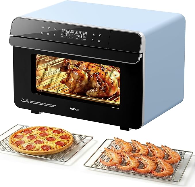 ROBAM Toaster Steam Combi Oven, Countertop Air Fryer 20-in-1 Oven with Convection & Grill, Stainless Steel Interior, 3-Layer Insulated Glass Door, 3 Steam Modes, 30 Built-In Recipes (Blue)