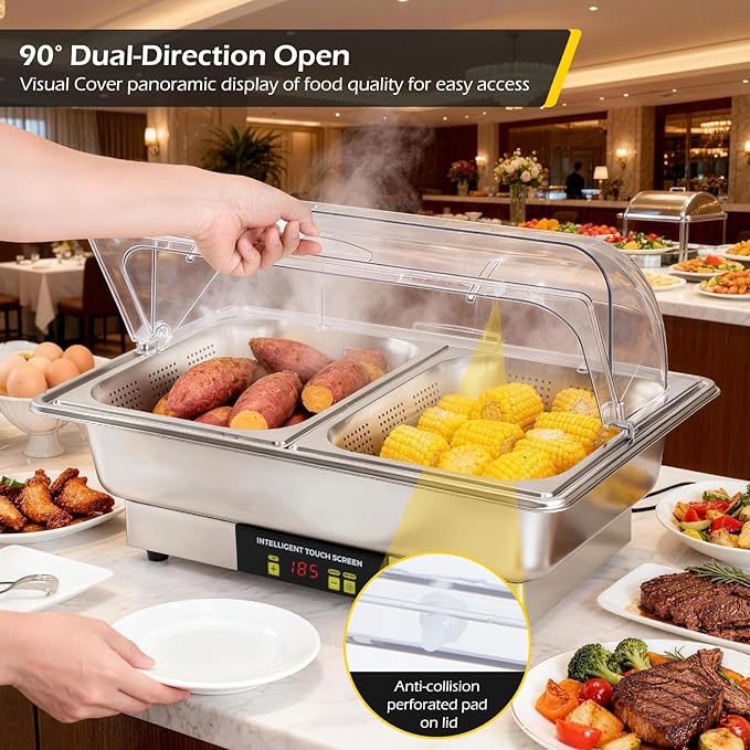 Dyna-Living Electric Chafing Dishes for Buffet, 9.5QT Full Size & Half Size Chafing Dish Buffet Set 600W Electric Buffet Servers and Warmers with Temp Control Display Food Warmers for Parties Catering