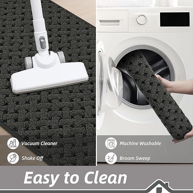 BEQHAUSE Dirt Trapper Door Mat Non-Slip Entryway Rugs Stain Resistant Absorbent Dog Doormats Woven-Look Washable Welcome Floor Doormat For Front Back Door, Muddy Wet Shoes & Paws, 36" x 60", Dark Grey