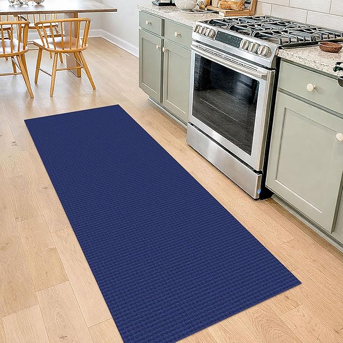 IOHOUZE Washable Runner Rug 2x7 Non Slip Runners for Hallways Entryway Runner Indoor, Kitchen Rugs Woven Cotton Floor Carpet for Kitchen Hall Entrance Bedroom, Royal Blue/Navy
