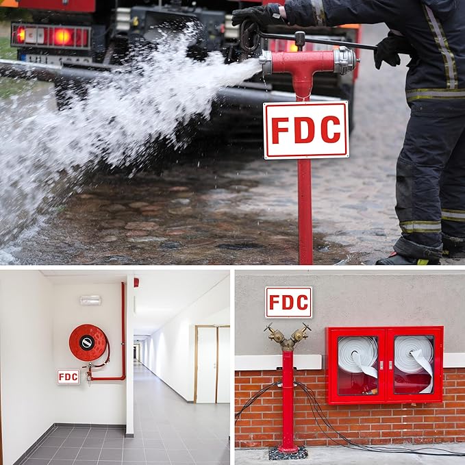 FDC Sign, 2 Pack Outdoor Aluminum Metal Sign, FDC Signs for Fire Department Connection, UV Protected Weather Resistant and Easy to Install (White Color, 18 x 12 inches)