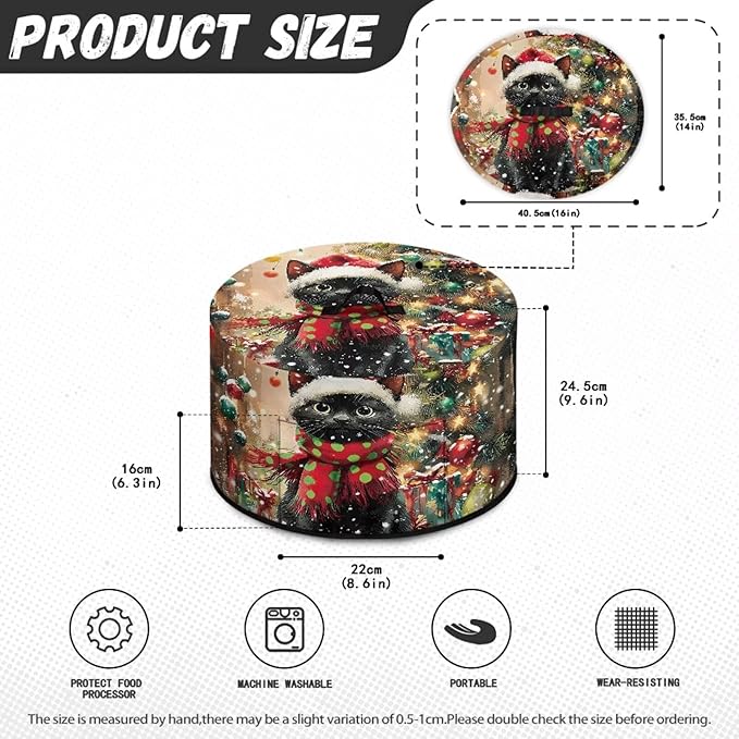 Black Cat Christmas Tree Print Slow Cooker Dust Cover with Top Handle Kitchen Gadgets Dust-Resistant Rice Cooker Cover Keep Kitchen Clean with Pocket for Accessories Christmas Decor
