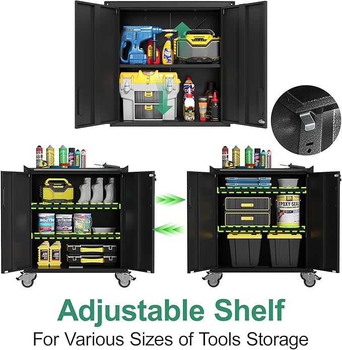 Metal Tool Cabinet,Garage Storage Cabinet System,Wall Cabinet & Locking Rolling Tool Cabinet with Doors and Adjustable Shelves,Steel Tool Cabinets for Home (7 Pcs-StyleA, Black)