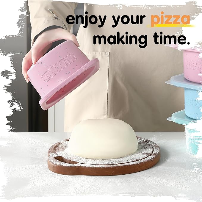 1000ml PLUS Individual Pizza Dough Proofing Containers with Airtight Lids – Food Grade Silicone, Freezer/Dishwasher Safe –Neapolitan Dough Rising & Fermentation – 2 Pack (Cotton Candy)