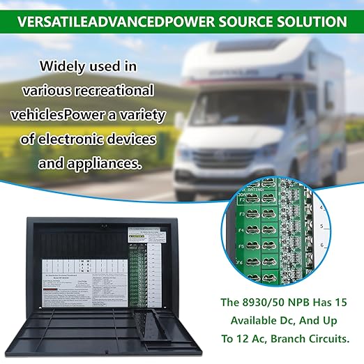 RV Electrical Panel Wf-8930/50NPB, 50 Amp AC Distribution Center, 27 Circuits, Plastic & Polycarbonate (PC) Material