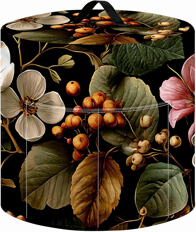 Kitchen Appliance Accessories Dust Cover for 3-6-8 Quart Instant Pot, Pressure Cooker, Air Fryer & Crock Pot,Decorative Appliance Cloth Cover with Top Handle & Storage Pockets (White flower, 3 Quart)