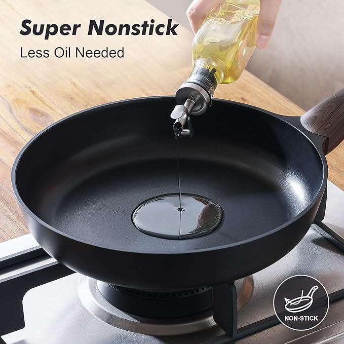 SENSARTE Nonstick Frying Pan Skillet with Lid, 8inch Non Stick Pan Omelette Pans, Healthy Kitchen Cooking Chef's Pan with Cover, Free of Intentionally Added PFOA/PFOS, Induction Compatible, Black