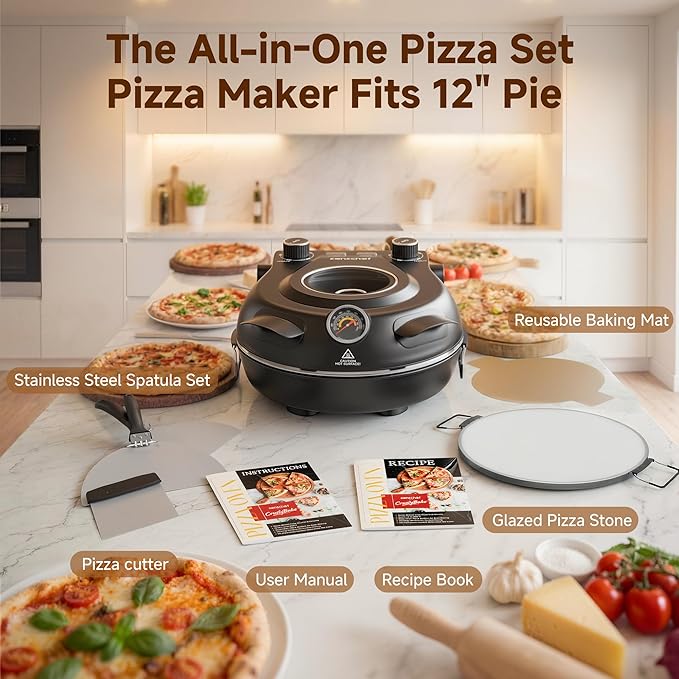SEMSCHEF 12-Inch CrustyBake Beginner's Ceramic Stone Pizza Oven: Quick 800°F Heating, Easy-Clean Design, Recipe Book & All Tools Included - Perfect for First-Time Pizza Makers at Home