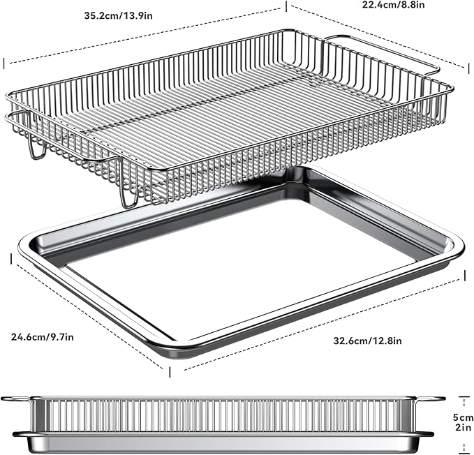 Air Fryer Basket for Oven, Air Fryer Basket and Stainless Steel Baking Tray Pant Oven Air Fryer Pan Rack for Cooking Baking Dishwasher and Broiling (13.9in * 8.8in &12.9 in * 9.7 in)