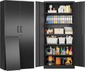 SISESOL Metal Storage Cabinet with 2 Doors and 6 Shelves,Black Metal Cabinet with Lock,71" Lockable Garage Storage Cabinets,Locking File Cabinet,Steel Tool Cabinets for Home,Office,Garage,Shop,School