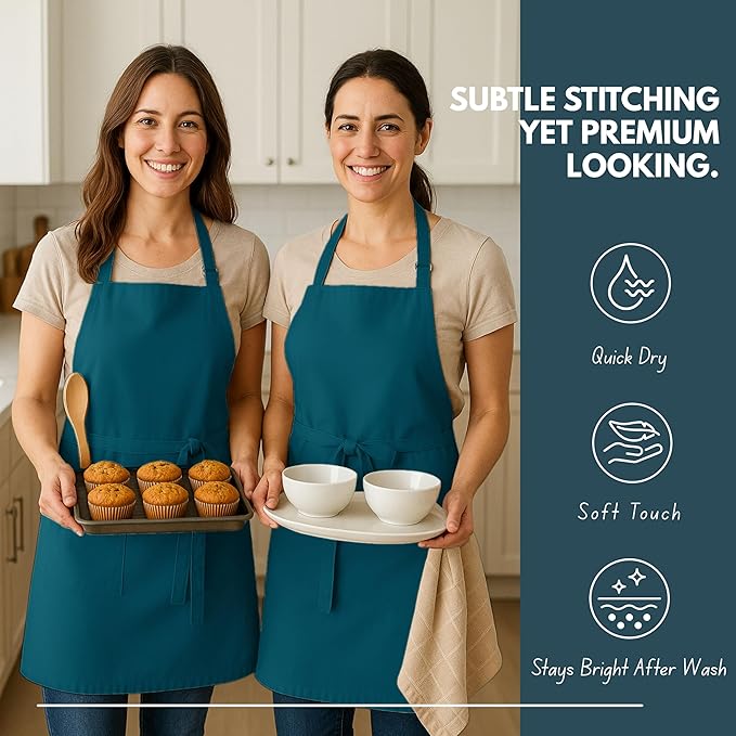 Native Fab Kitchen Apron 2 Pack - 100% Cotton Adjustable, Durable Apron with Pockets, Perfect for Cooking, Baking, Grilling