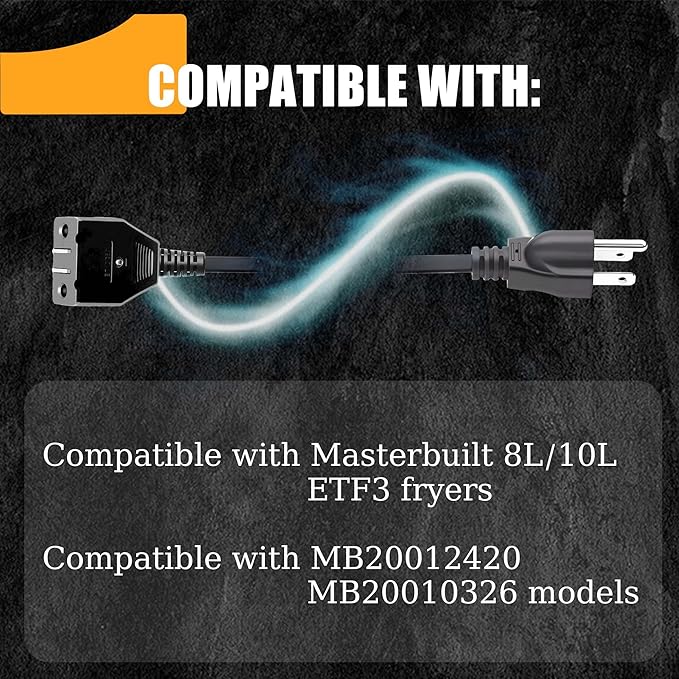 Break-Away Magnet Power Cord 9001150010 Fits For Masterbuilt 10 Liter XL Electric Fryer, Breakaway Safety Deep Fryer Cord Parts & Accessories for Masterbuilt 10L Turkey Fryers MB20012420, MB20010326
