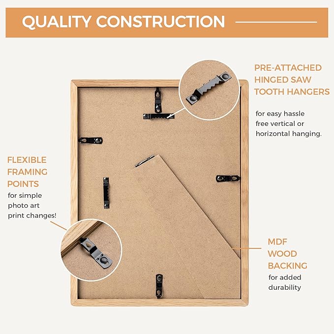 Axeman 8.5 by 11 Oak Frame - Rounded Corner 8.5 x 11 Picture Frame Matted to 6x8 - Natural Oak Wood 8.5x11 Photo Frame with Tempered Glass for Tabletop or Wall Mount Display