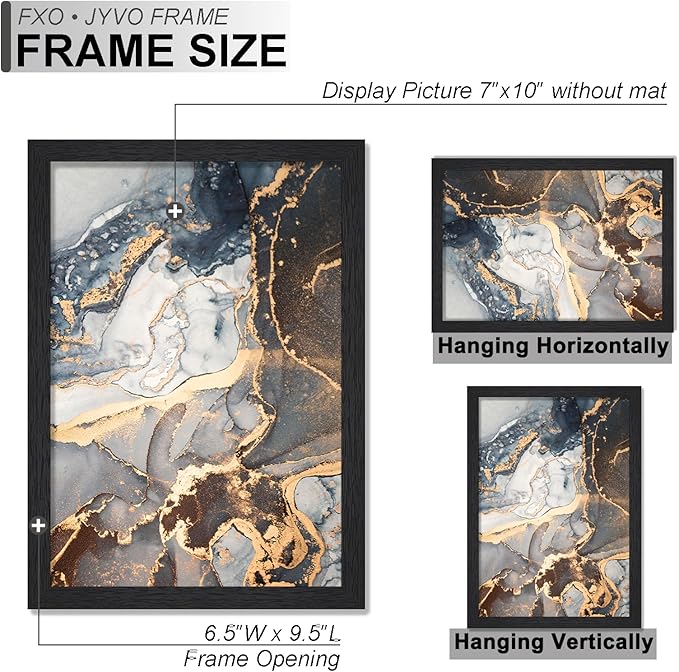 Engineered Wood 7x10 Picture Frame Set of 6, Black Frame for 7 x 10 Inch Picture Poster Photo, Light Weight 7 by 10 Frame with Wood-grain for Wall - 6 Pack/Black/7"x10"