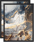 Engineered Wood 22 x 28 Frame Set of 2, Black Picture Frame for 22x28 Inch Poster Puzzle Photo, Light Weight 22by28 Poster Frame with Wood-grain for Wall - 2 Pack/Black/22 x28
