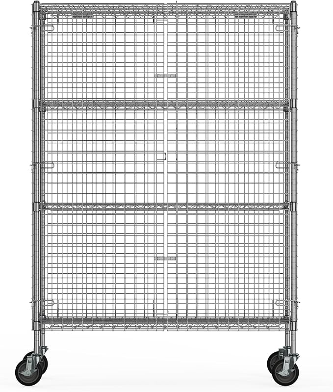 18" W x 60" L x 69" H Heavy Duty Utility Commercial Grade Metal Storage NSF Unit | Chrome Mobile Security Wire Cage Kit
