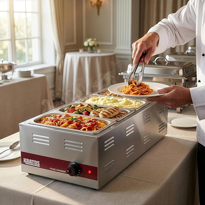 Kratos Commercial Electric Countertop Food Warmer, 4/3-Size Portable Steam Table Food Warmer, 12"x27", 120V, 1500W (28W-532)