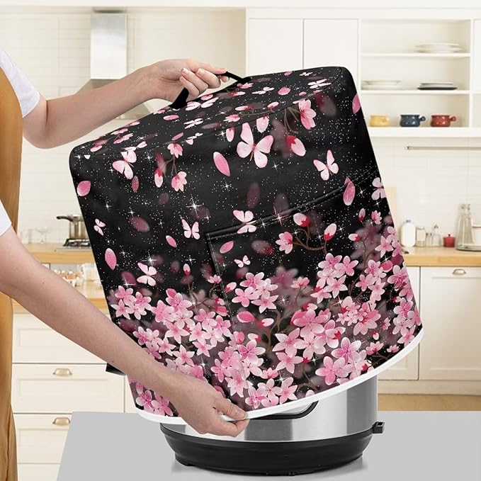 Pink Flower Air Fryer Cover - Pink Butterfly - 6 Qt - Instant Pot Accessories - Rice Cooker Cover - Portable - CZ45