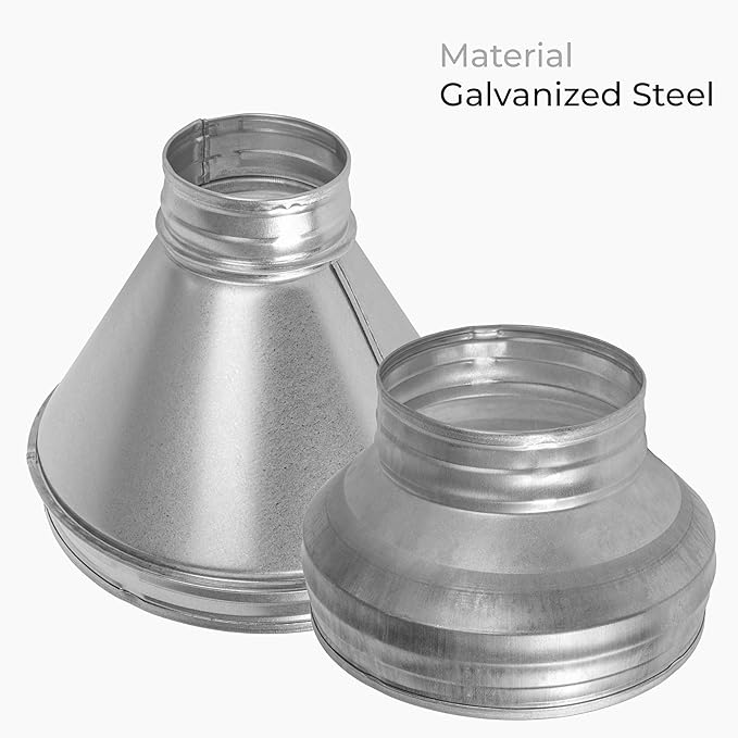 8" to 5" Inch Round Duct Reducer - Male Fit Galvanized Steel Pipe Increaser - Coupling for Round Duct Ventilation Systems - Heating & Cooling HVAC - Vent Pipe Adapter, Duct Connector