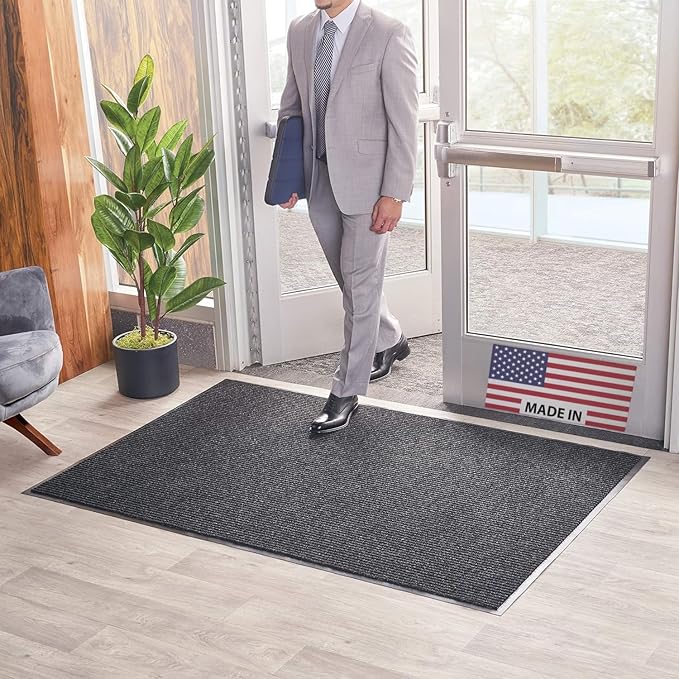Consolidated Plastics Brush Dry Mat - Made in USA, Heavy-Duty Commercial DoorRug for Indoor/Outdoor Entryways, Non-Slip Backing for High-Traffic Areas (3' W x 5' L, Charcoal)