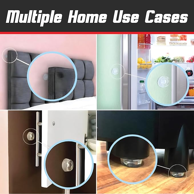 Small Black Door Knob Bumpers (Set of 12) - Made in USA - Self-Adhesive Door Handle Stoppers Wall Protectors, Isolation Rubber Feet for Speakers, Electronics, Furniture