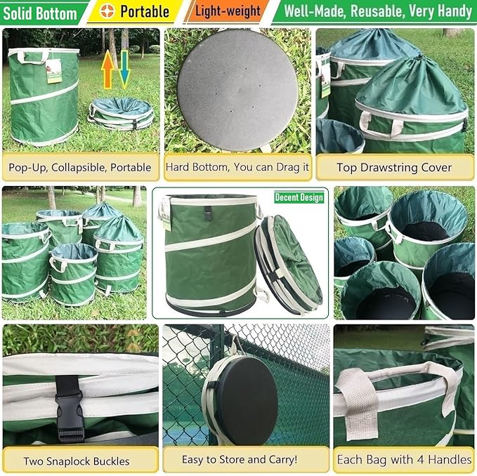 24-Gallon Collapsible Trash Can (19x21 in) Hard-Shell Bottom Leaf Bag,Yard Waste Bags,Garden Debris Bag,RV Camp Waste Bin,Pop-Up Trash Can,Recycling Bin,Laundry Hamper,Lawn Grass Clippings,Weed Barrel