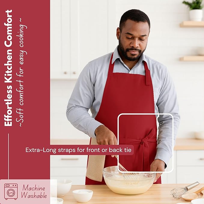 Native Fab Kitchen Apron 2 Pack - 100% Cotton Adjustable, Durable Apron with Pockets, Perfect for Cooking, Baking, Grilling