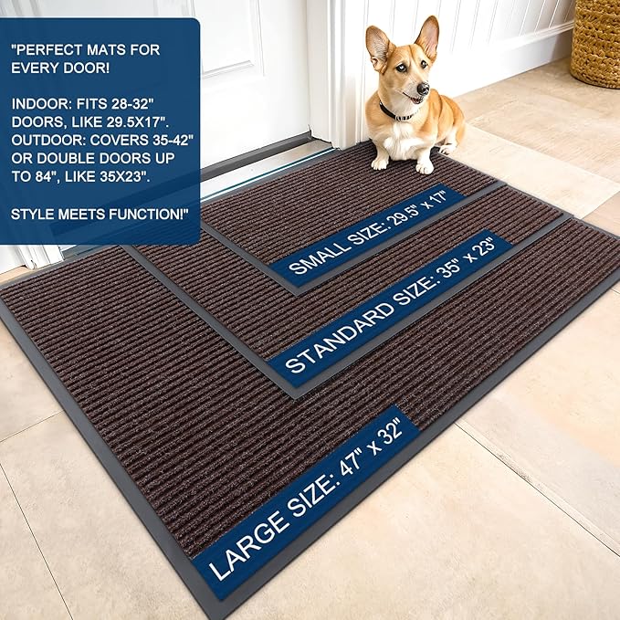OLANLY Front Door Mat Indoor Outdoor Entrance, Waterproof Heavy Duty Doormat, Fade Resistant, Low Profile, Easy Clean Patio Porch Welcome Floor Mats for Entry, 47x34, Tan