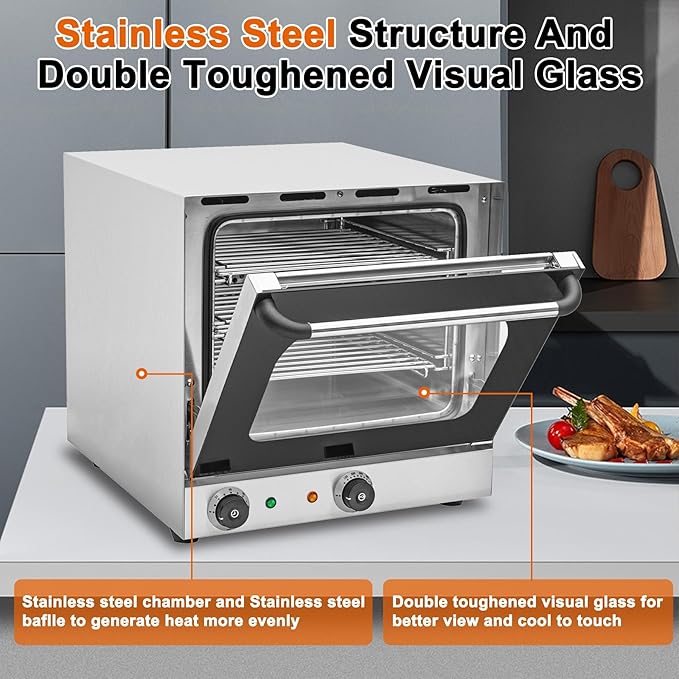 Commercial Covection Oven, 30Qt/28L, Half-Size Electric Convection Oven Contertop, 1750W, Stainless Steel Chamber, 3-Tier Wiring Grids, for Catering, Bakeries, Hotel, CSA Certification