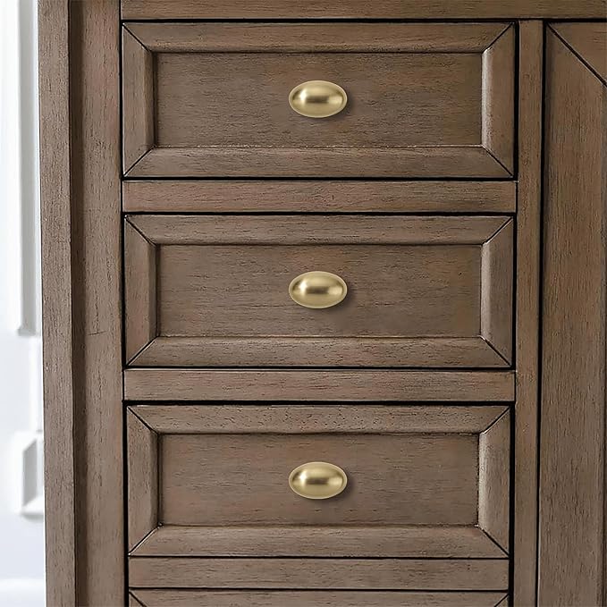 Khtumeware 20 Pack Cabinet Knobs - 1-3/8 inch(35mm) Champagne Bronze & Satin Brass Oval Drawer Knobs for Dresser Drawers