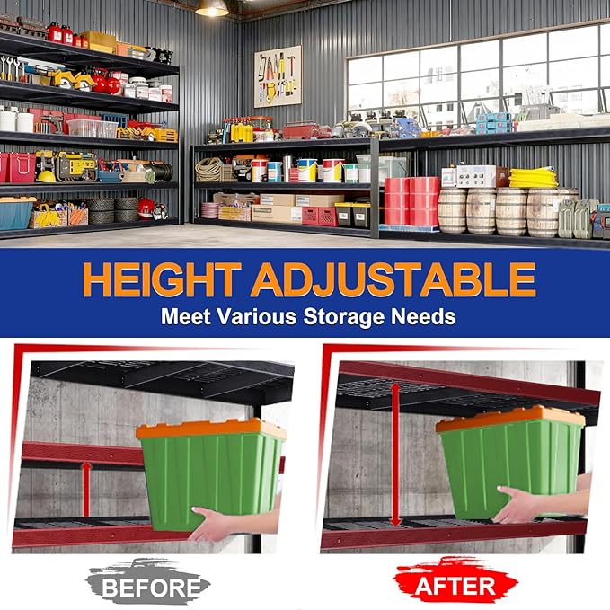 Heavy Duty Storage Shelves 24" D x 55" W x 84" H, 3050 lbs Metal Shelving Rack, Garage Storage Shelf, Estantes de Almacenamiento, Black Basement Shelving Unit, Adjustable Garage Rack