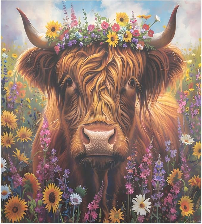 Highland Cow Summer Flowers Dishwasher Magnet Cover Sticker Magnetic Refrigerator Panel Front Door Fridge Microwave Decal