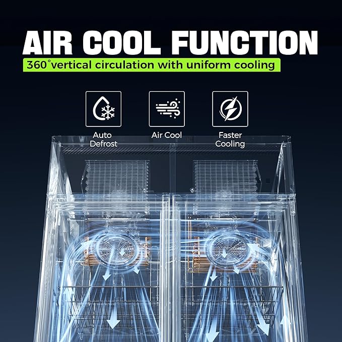 Coolake 48" W 2 Door Commercial Refrigerator and Freezer Combo, 36 Cu.ft 2 Section Stainless Steel Solid Door Fan Cooling Upright Reach in Freezer for Restaurant, Bar, Shop, Garage