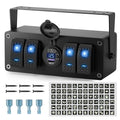Joinfworld 4 Gang Rocker Switch Box 12V SPST ON/Off Marine Switch Panel 12 Volt Waterproof Blue LED Light Bar with Dual USB Outlet PD3.0 & QC3.0 Car USB Port for Boat Automotive Car Truck RV UTV