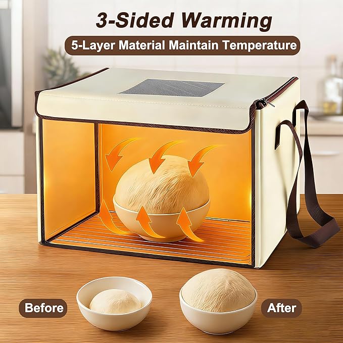 Folding Bread Proofing Box with Temp Control 50-113℉ & 12H Timer Dough Proofer with Metal Rack Proofing Box for Sourdough, Yogurt, Kombucha, Bread Baking, Pizza, Precise Control