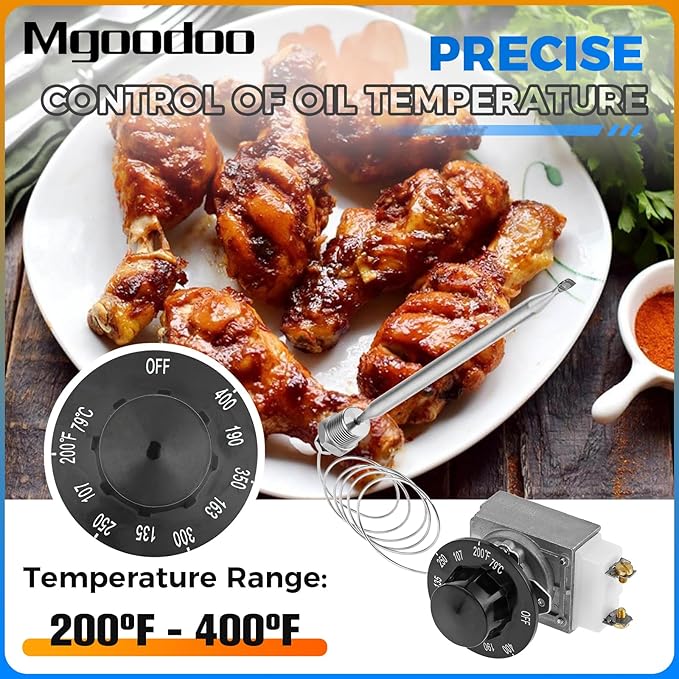 Mgoodoo RX-2-24 Thermostat for Fryer with Knob, 3/8" Mpt Stuff Box, Minivolt Thermostat Control Compatible with Atosa 301030004, Robertshaw 5300-402, Adcraft Deep Fryer, 200-400F.
