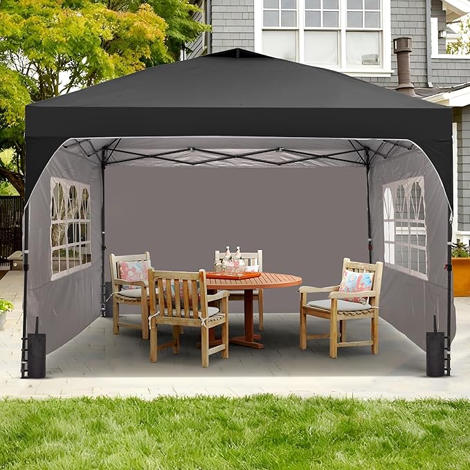 Saemoza 12x12 Pop Up Canopy Tent with One Push Setup, Outdoor Sun Shade Canopy with Vent Top for Backyard Party, Easy Up Instant Shelter with 4-Sandbags & Wheel Bag, Black.