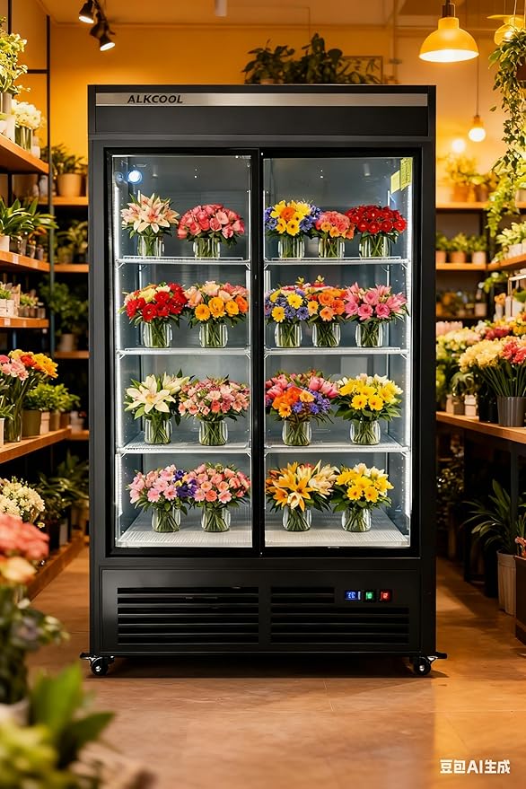 Commercial Beverage Refrigerator Display Fridge,Two SLIDING Glass Door Drink Cooler with LED Light Adjustable Shelves,ETL Sanitation,43 Cu Ft,47" Wide,Wheels Included