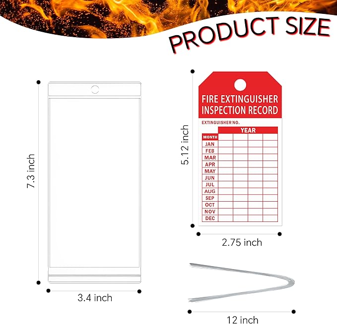 25 Fire Extinguisher Inspection Tag Plastic Cover 3.4 x 7.3 Inch Service Record Tags Fire Extinguisher Tamper Seal with Fire Tags and Iron Wire Resealable Waterproof for Indoor and Outdoor (25)