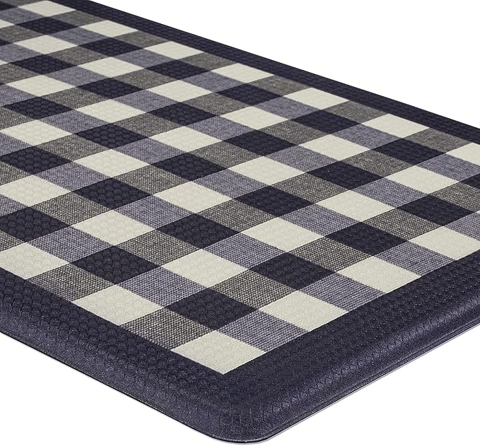 ACHIM Anti-Fatigue Floor Comfort Mat - 18 x 30 Inch (Buffalo Check Navy) - Waterproof Non-Slip Rug - Easy to Clean Cushioned Mat for Kitchen, Bathroom, Standing Desk & Office Home Decor