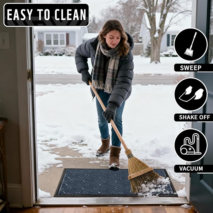 Yimobra Large Door Mat 47x32, All-Weather Waterproof Outdoor Mats for Front Door, Non Slip Rubber Doormat for Patio Proch Outside Entryway Indoor, Blue