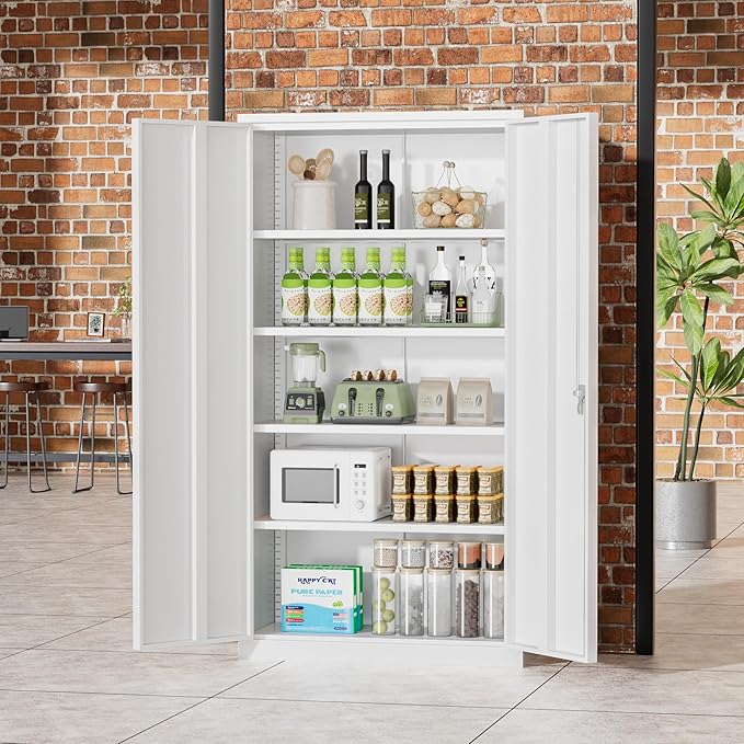 Greenvelly Metal Storage Cabinet with 2 Doors and 4 Adjustable Shelves, 72”H Metal Cabinet Lockable Storage Cabinet,Tall Locking File Cabinet for Office,Home, Garage, Gym, School