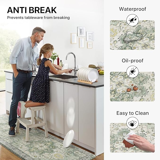GENIMO Kitchen Mats for Floor 2PCs, Washable Anti Fatigue Mat for Cushioned, 17.3"x47"+17.3"x30", Waterproof Kitchen Rugs, Non Slip Comfort Standing Mat Rug for Home, Sink, Laundry, Light Green