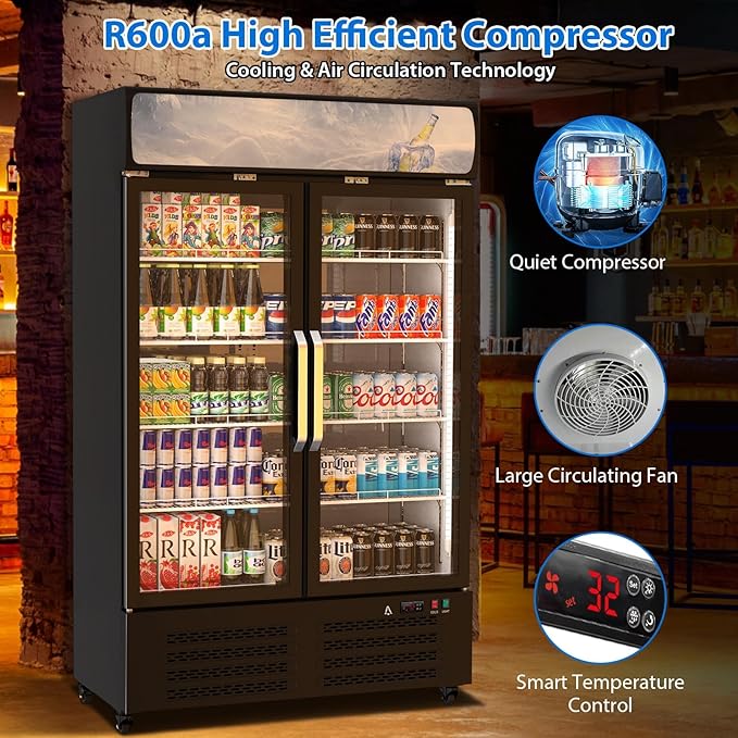 PeakPursuit Commercial Beverage Refrigerator 27.1 Cu.ft, Glass Door Display Fridge with LED Light, 10 Adjustable Shelves, Upright Merchandiser Refrigerator for Restaurant, Cafe, Store, White