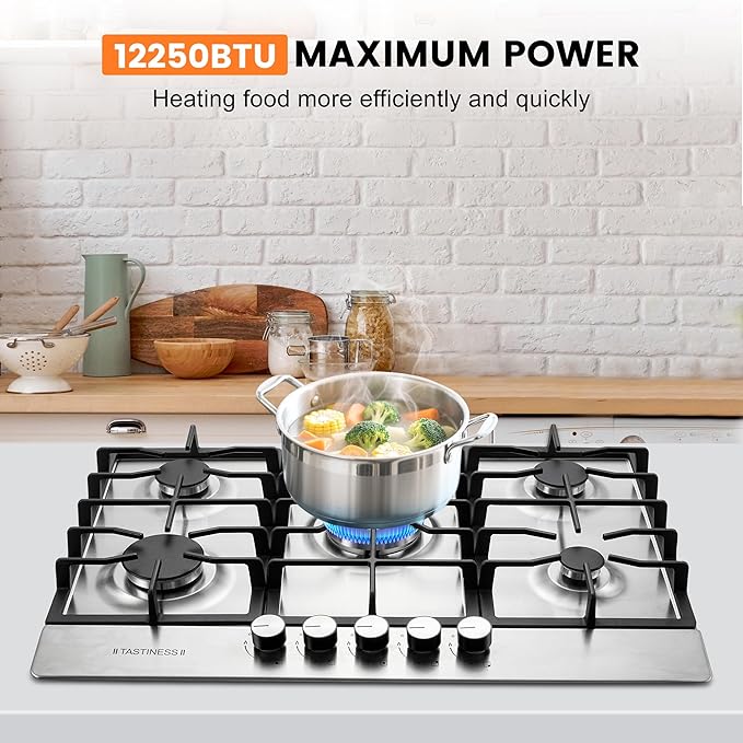30 Inch Gas Cooktop,Built-in 5 Burners 304 Stainless Steel Gas Stovetop，NG/LPG Convertible Cooktops，Flame Failure Protection & Efficient Cooking