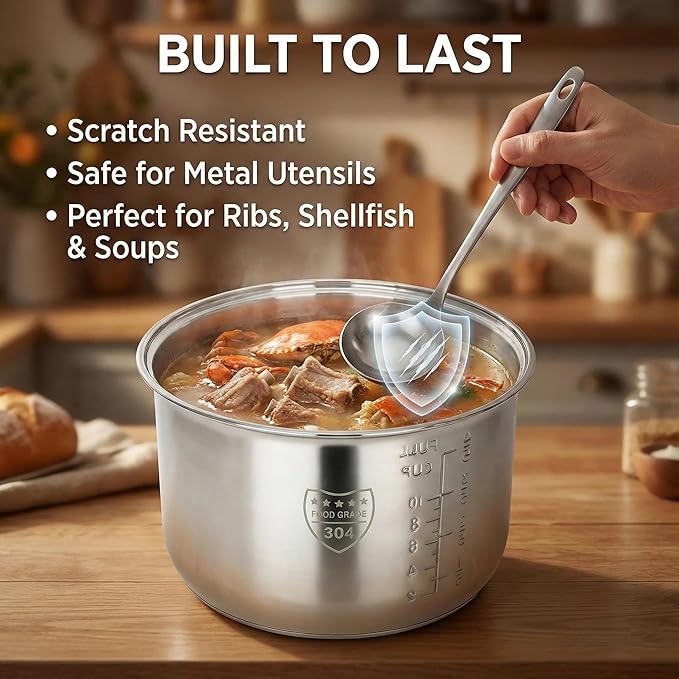 Rice Cooker Replacement Pot, Compatible with Tiger JBV-A18U and Aroma ARC-5000SB, 304 Stainless Steel Uncoated Inner Liner, Easy to Clean & Dishwasher Safe Insert