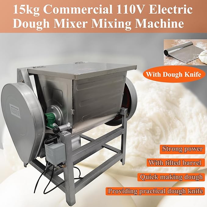 Electric Dough Mixer - Commercial Blender with Kneading Capacity of 15kg (30QT) Flour Mixing Machine - 110V with Dough Knife